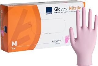 ABENA Pink Disposable Nitrile Gloves, Medium, Pack of 100 | Powder Free, Latex Free, Examination Gloves for Cleaning, Beauty, Medical & Hygiene, Strong Single Use Protective Gloves