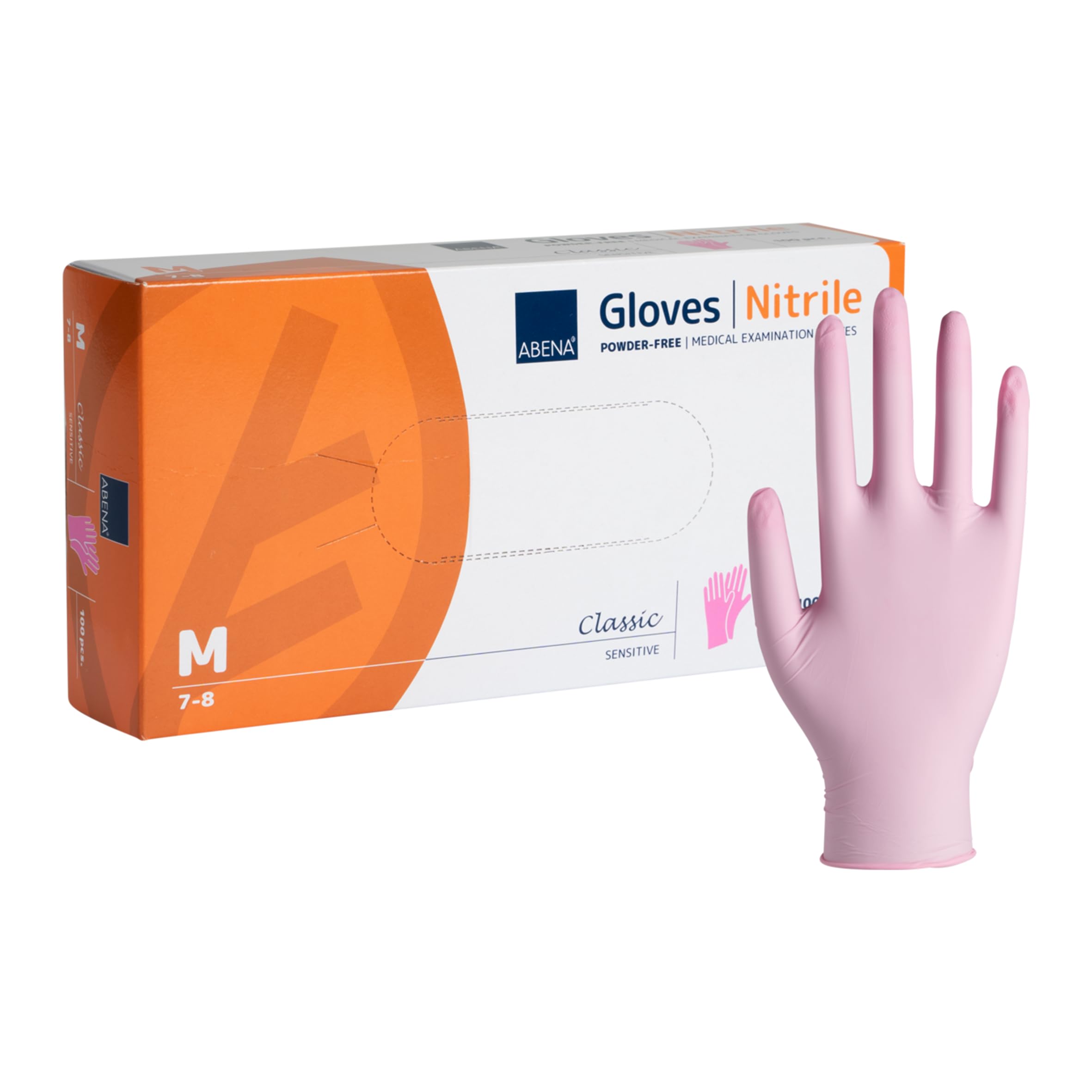 ABENA Pink Disposable Nitrile Gloves, Medium, Pack of 100 | Powder Free, Latex F