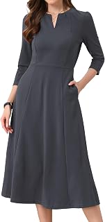 Allegra K Womens 3/4 Sleeve A-Line Business Work Formal Midi Dress