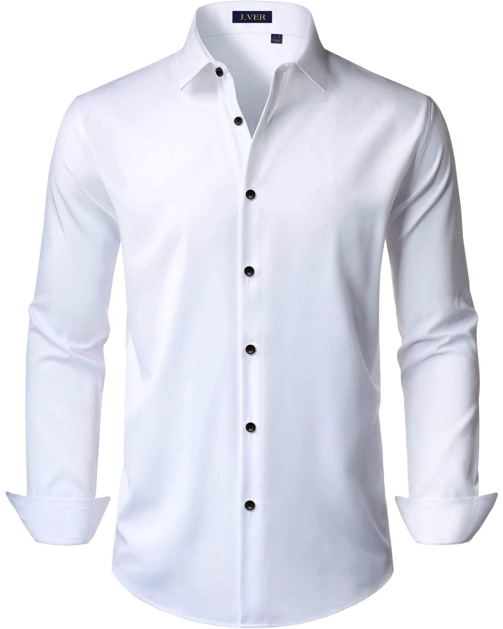 J.VER Men's Shirts Stretch Long Sleeve Formal Shirt Solid Color Business Casual 