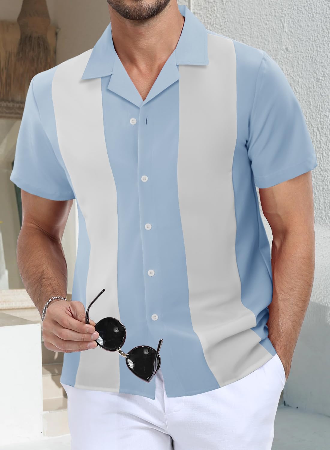 Blusa de manga corta para hombre, camisas de playa con bloques de color, camisas