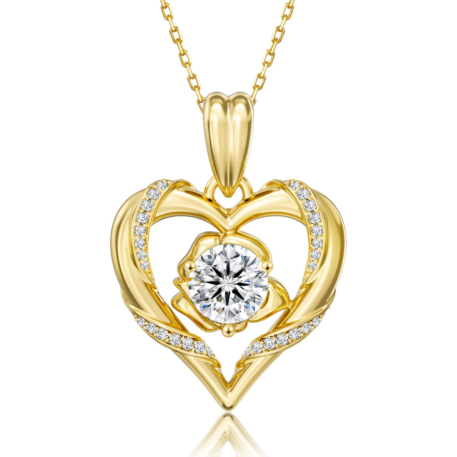 KRKC Moissanite Heart Necklace for Women, 1ct S925 Rose Pendant Gifts