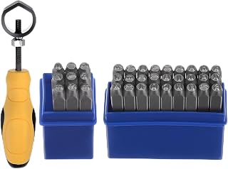 HARFINGTON 36pcs Metal Stamping Kit 1/8" (3mm) (A-Z, 0-8, "&" Symbol) Steel Letter Punch Press Tool with Holder to Stamp on Metal, Plastic, Wood, Leather, Silver