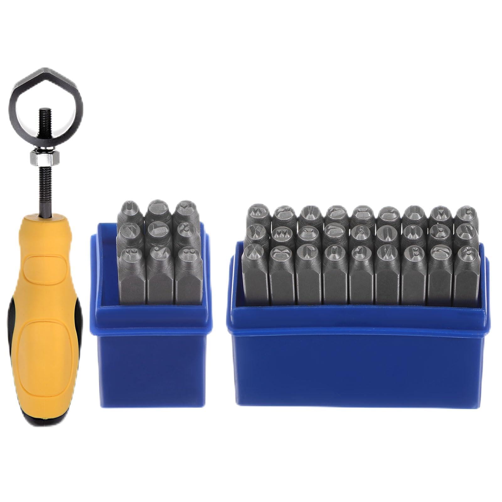 HARFINGTON 36pcs Metal Stamping Kit 1/8" (3mm) (A-Z, 0-8, "&" Symbol) Steel Lett