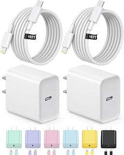 iPhone Charger Fast Charger [Apple MFi Certified] Type C Wall Charger Block with 10ft USB C to Lightning Cables for iPhone 14 13 12 11 Pro/Pro Max/Xs Max/XR/iPad/AirPods Pro (2pack10ft-withe)