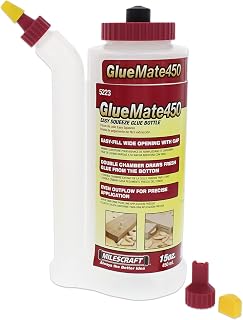 Milescraft 5223 Glue Mate 450-15oz. (450ml) Precision Wood Glue Bottle - Anti-Drip - Dowel and Biscuit Tips Included - Easy Flow Multi-Chamber Design - Ideal for Woodworking