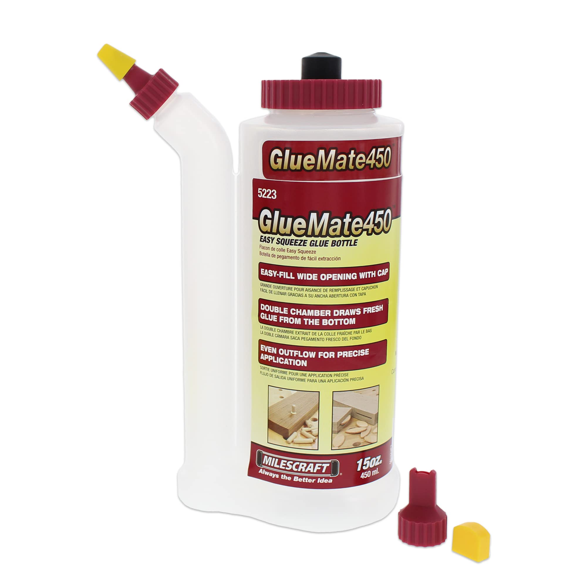 Milescraft 5223 Glue Mate 450-15oz. (450ml) Precision Wood Glue Bottle - Anti-Dr