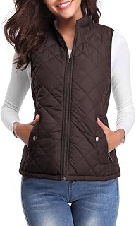 fuinloth Women's padded vest, stand-up collar, lightweight zip, quilted vest