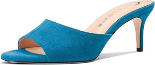 Castamere Women's Medium Kitten Heel Open Round Toe Sandals Slip-on Casual Dress Mules Shoes Office Summer Shoes 6.5 CM Heels