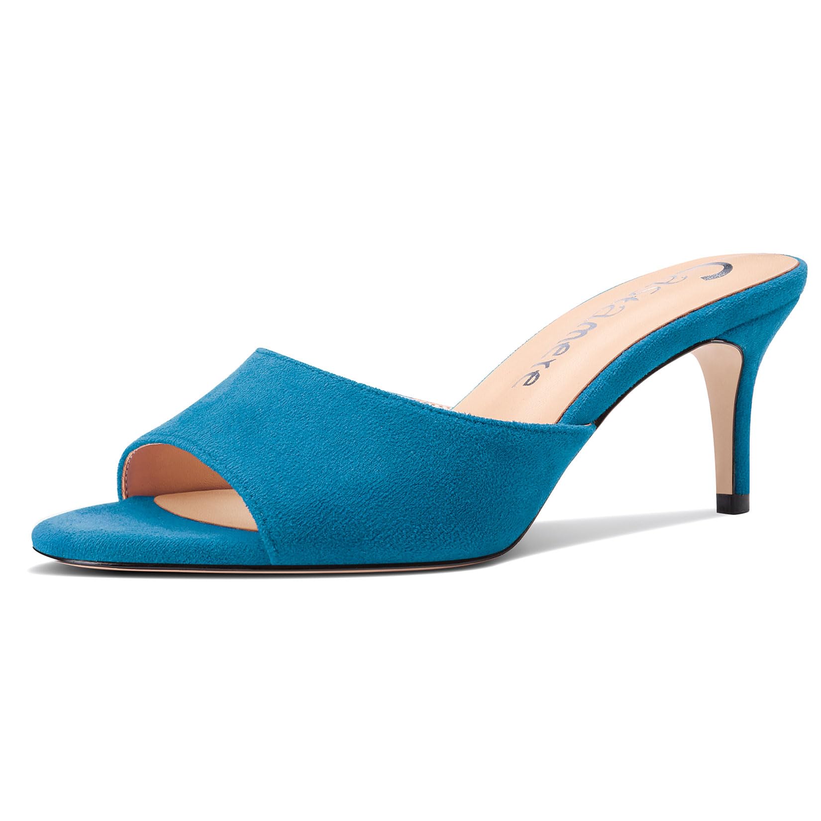 Castamere Women's Medium Kitten Heel Open Round Toe Sandals Slip-on Casual Dress