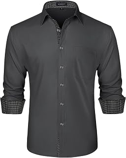 HISDERN Men's Shirt Long Sleeve Regular Fit Shirts Men Dress Brand Business Casual Shirt with Pocket Easy Ironing