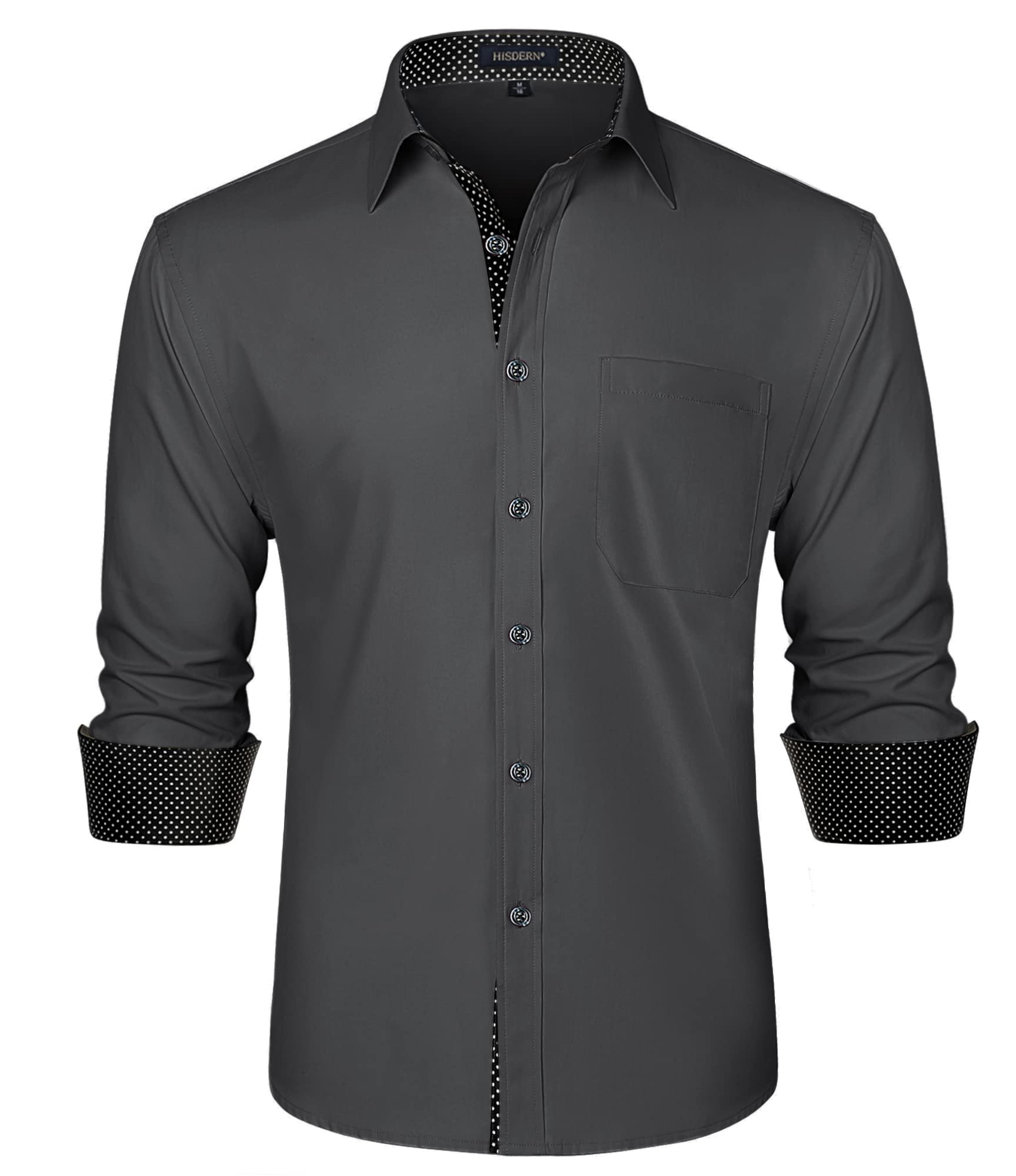 HISDERN Men's Shirt Long Sleeve Regular Fit Shirts Men Dress Brand Business Casu
