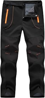 TBMPOY Men's Snow Ski Waterproof Fleece Lined Pants Outdoor Hiking Mountain Softshell with Belt