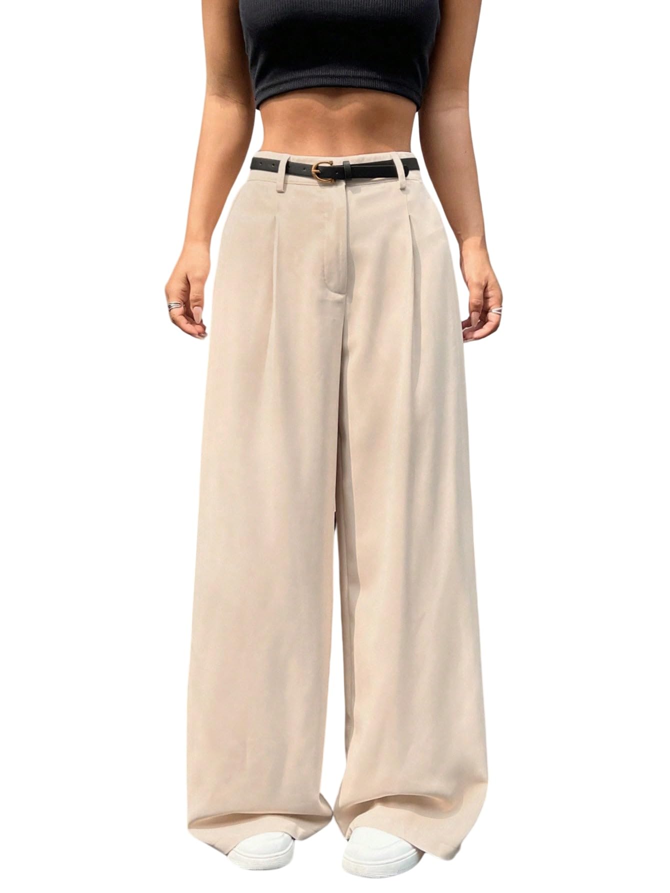 SweatyRocks Anzughose Damen Elegant Stoffhose Mit Gürtel Bundfaltenhose High Wai