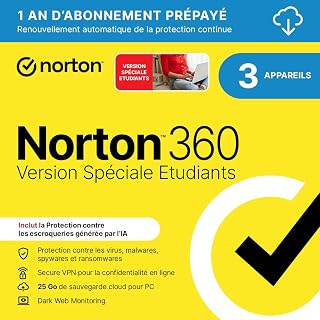 Norton 360 Deluxe 2026 |3 Appareils | 1 An avec Renouvellement Automatique | Téléchargement