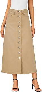 Vrtige Women's High Waisted Long Denim Skirt