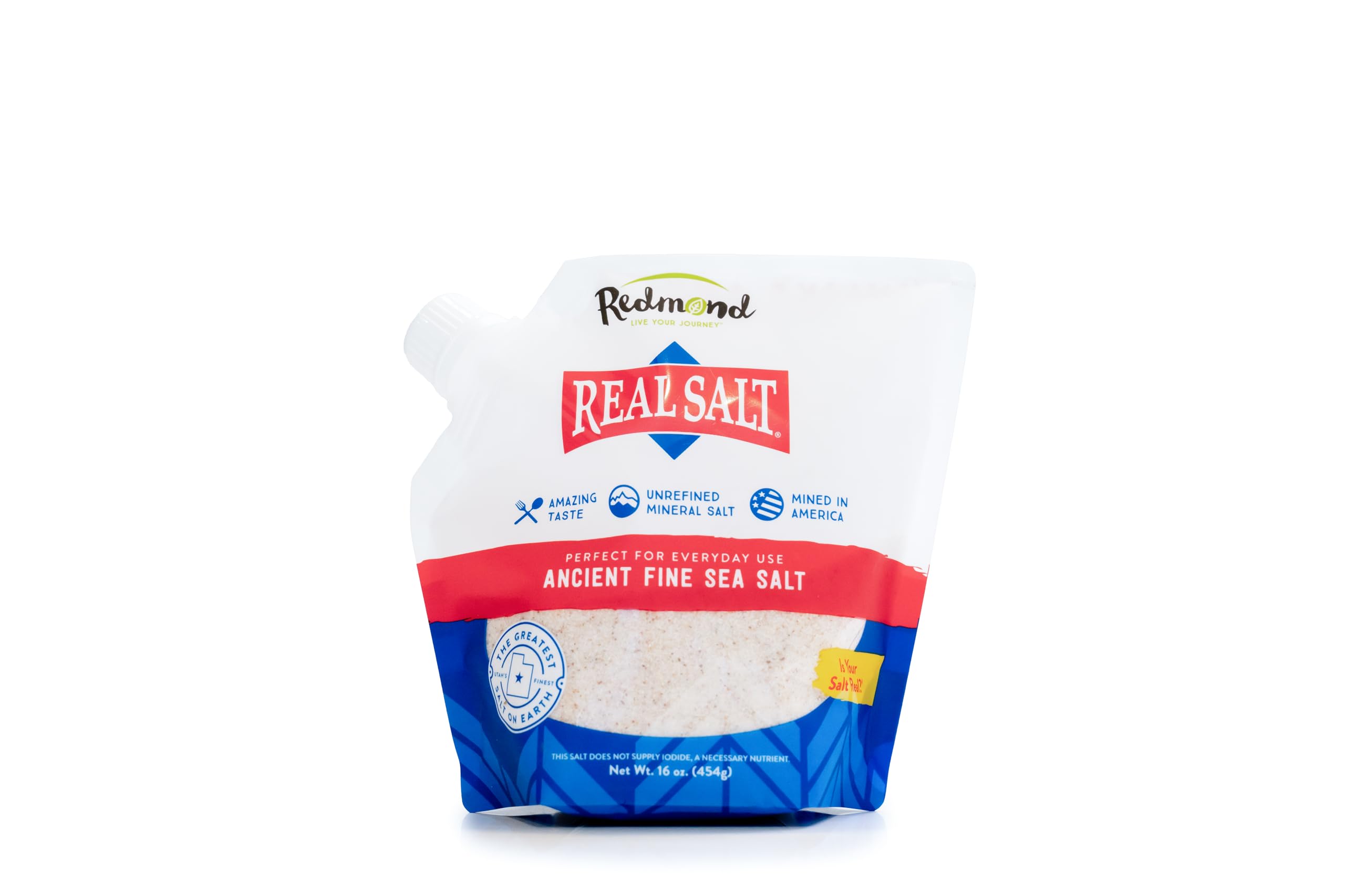 Redmond Real Salt - Ancient Fine Sea Salt, Unrefined, 16 Oz Pouch (1 Pack) | Anc