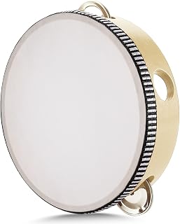 Flexzion 6-Inch Wood Tambourine for Adults, Double Row Jingles, Red | Handheld Percussion Musical Instrument with 8 Pairs Of Metal Zills for Church, Performances, Orchestras, and Studio Recording