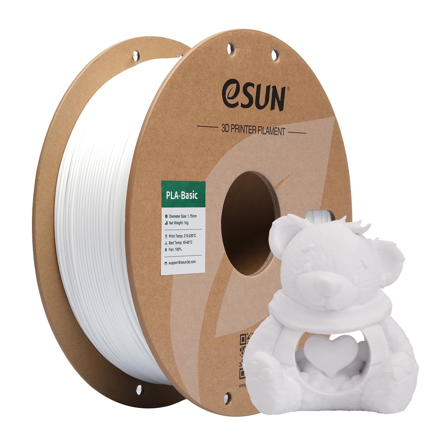 eSUN PLA Basic Filament 1.75mm, 1KG Spool (2.2 LBS),White