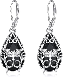 YFN Black Tourmaline Earrings Sterling Silver Dangle Drop Leverback Earrings Crystal Healing Jewelry Spiritual Protection Gifts for Women