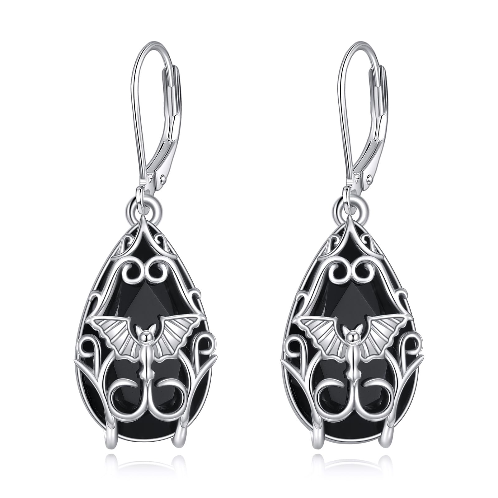 YFN Black Tourmaline Earrings Sterling Silver Dangle Drop Leverback Earrings Cry