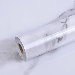 Agbihtb White Marble Peel and Stick Wallpaper, 15.7" x 118" Self-Adhesive Waterproof Vinyl Wrap for Countertops, Cabinets, Walls – Thick & Removable Marble Contact Paper for Kitchen Bathroom Furniture