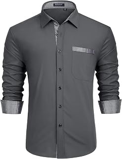 Enlision Men's Long-Sleeved Business Shirt, Regular Fit, Casual Shirt, Modern, Wedding Shirt with Pocket