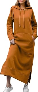 Women's Autumn and Winter Hooded Dress Casual Long Dress with Pockets Long Hooded Dress
