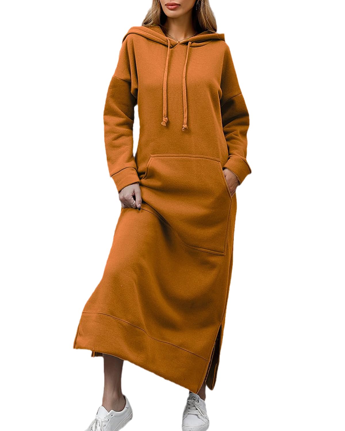 Women's Autumn and Winter Hooded Dress Casual Long Dress with Pockets Long Hoode