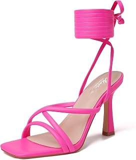 Mostrin Womens Sandals Strappy Heels for Women Ankle Strap Lace Up Heels Square Open Toe Heels Tie Up Stiletto High Heeled Sandals for Prom, Party, Daily Wear