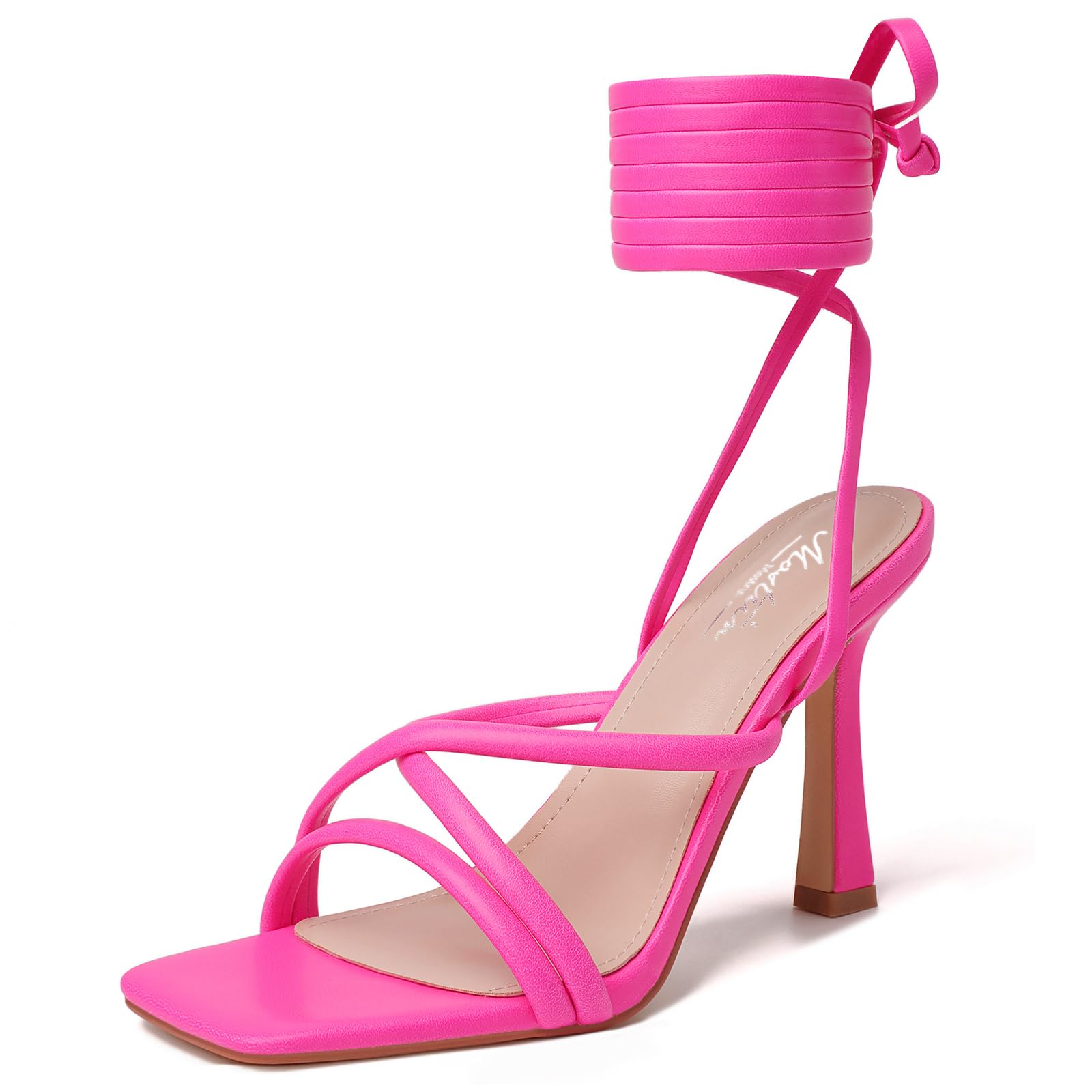 Mostrin Womens Sandals Strappy Heels for Women Ankle Strap Lace Up Heels Square 