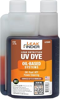 LEAKFINDER LF2008 Automotive Oil-Based Fluid Leak Detection Dye | For Oil, Fuel, ATF, Power Steering; Includes (1) 8 oz. Ultraviolet Fluorescent Dye Bottle, Services up to 8 Vehicles