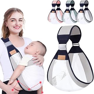 HINATAA Breathable Baby Sling, Adjustable Baby Carrier, Baby Carrier Wrap, Quick Dry, Thick Shoulder Straps for 0-36 Months Baby (Grey b)