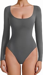 Avidlove ボディスーツ 女性用 長袖 ボディスーツ レディース スクープネック ボディスーツ ダブルライン 外出 トップス コンサート衣装