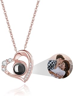 Easycosy Gifts for Women Mum Photo Necklace Personalised Projection Necklace with Picture Inside - Custom Heart Pendant Silver 925-Birthday Memorial Personalised Gifts for Grandma