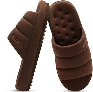 KuaiLu Men's Slippers Fashion Quilted Cotton Blend Fabric Sandals Cozy Memory Foam Indoor Outdoor Slippers Home Shoes with Lightweight and Soft Hard Rubber Sole
