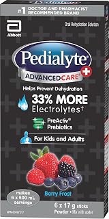 Pedialyte AdvancedCare Plus Electrolyte Powder Sticks Value Pack, Electrolytes For Dehydration, Electrolyte Powder Packets, Berry Frost, 6x17g