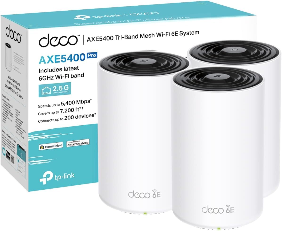 TP-Link Deco XE75 Pro(3-pack) AXE5400 Tri-Band Mesh WiFi 6E System | 2.5Gbps Por