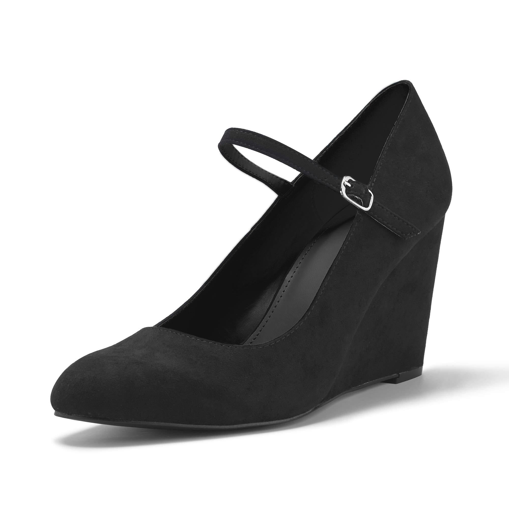 Coutgo Womens Wedge Pumps Elegant Mary Jane Shoes Comfortable Closed Toe Ankle S