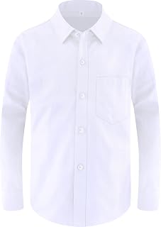 Marvelous World Boys' Long Sleeve Button-Down Dress Shirt with Chest Pocket