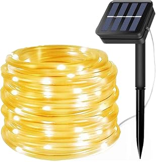 100LED Rope Lights Outdoor,KINGCOO Waterproof 39FT 8Mode Solar Powered Tube Strip Light Copper Wire Fairy String Lights for Garden Yard Party Wedding Christmas Decoration(Warm White)