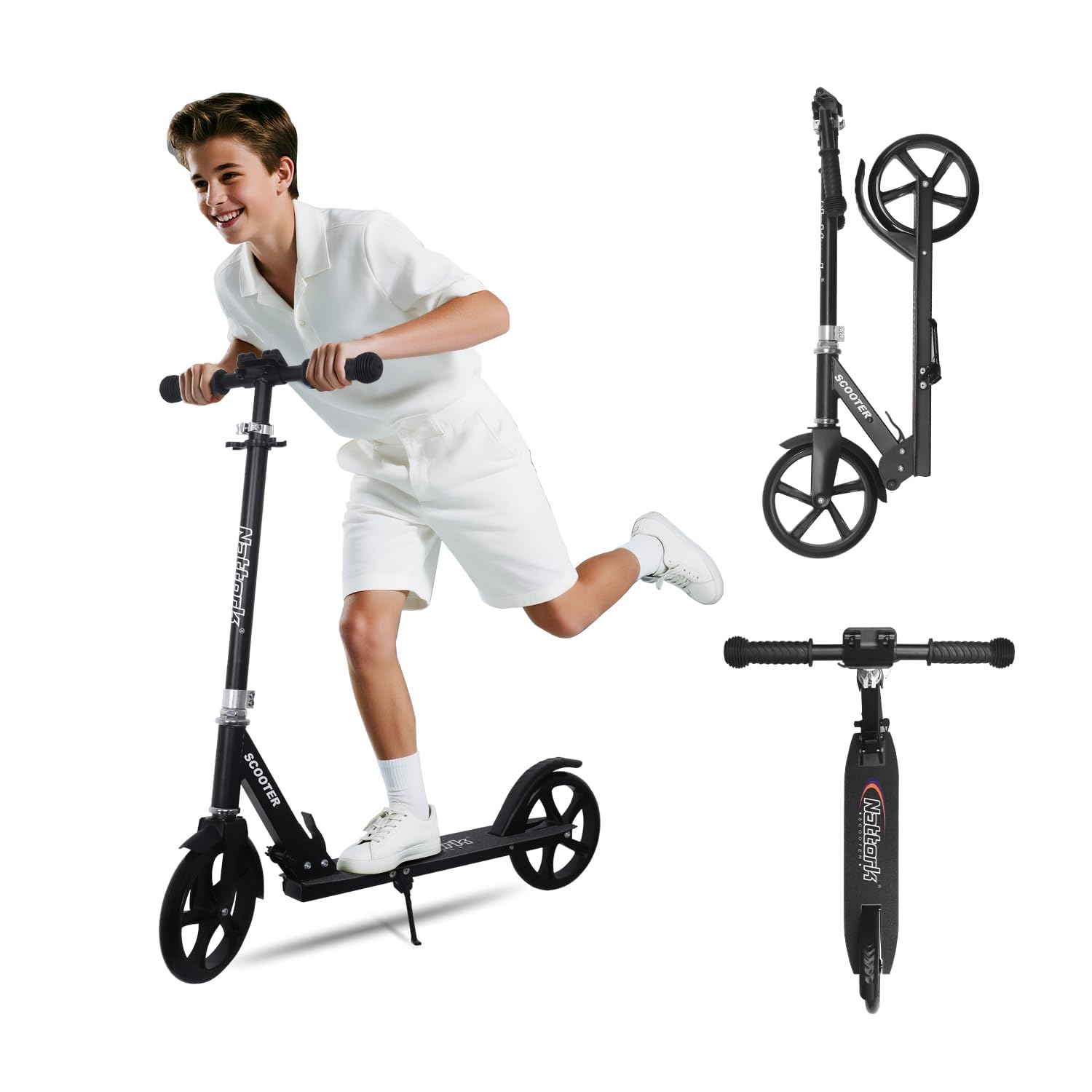 Nattork Scooter for Kids 8-12, Teens and Adults- Adjustable Height Folding Kick 
