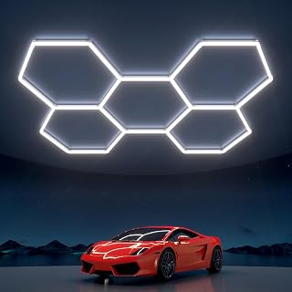 Litezone Hexagon Garage Lights: 168W 5 Grids LED Garage Lights - Easy Install 6500K Super Bright Honeycomb Light for Workshop Warehouse Car Detailing Shop Exhibition Hall Gym