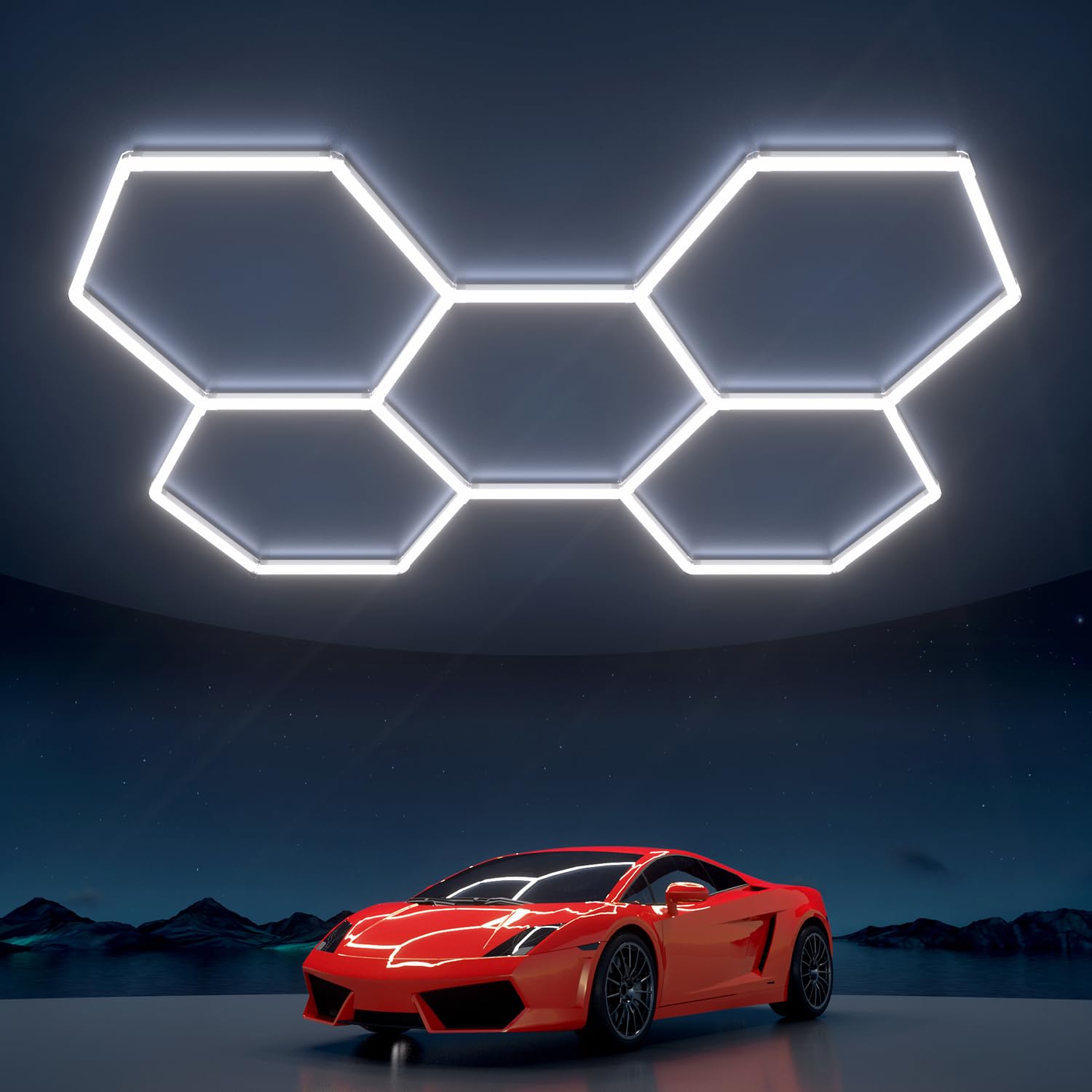 Litezone Hexagon Garage Lights: 168W 5 Grids LED Garage Lights - Easy Install 65