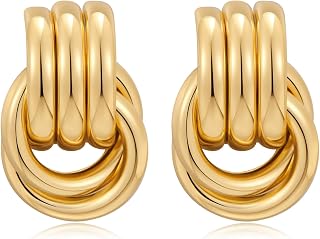 Chunky Gold/Silver Earrings Large Knot Earrings Love Knot Stud Earrings Geometric Dangle Drop Earrings for Women Gift