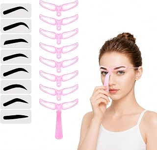 Reusable Eyebrow Shaping Kit with 8 Designs, Includes Stencils with Handle and Belt, Washable Eyebrow Guide, 5.2" Wide x 4" Long