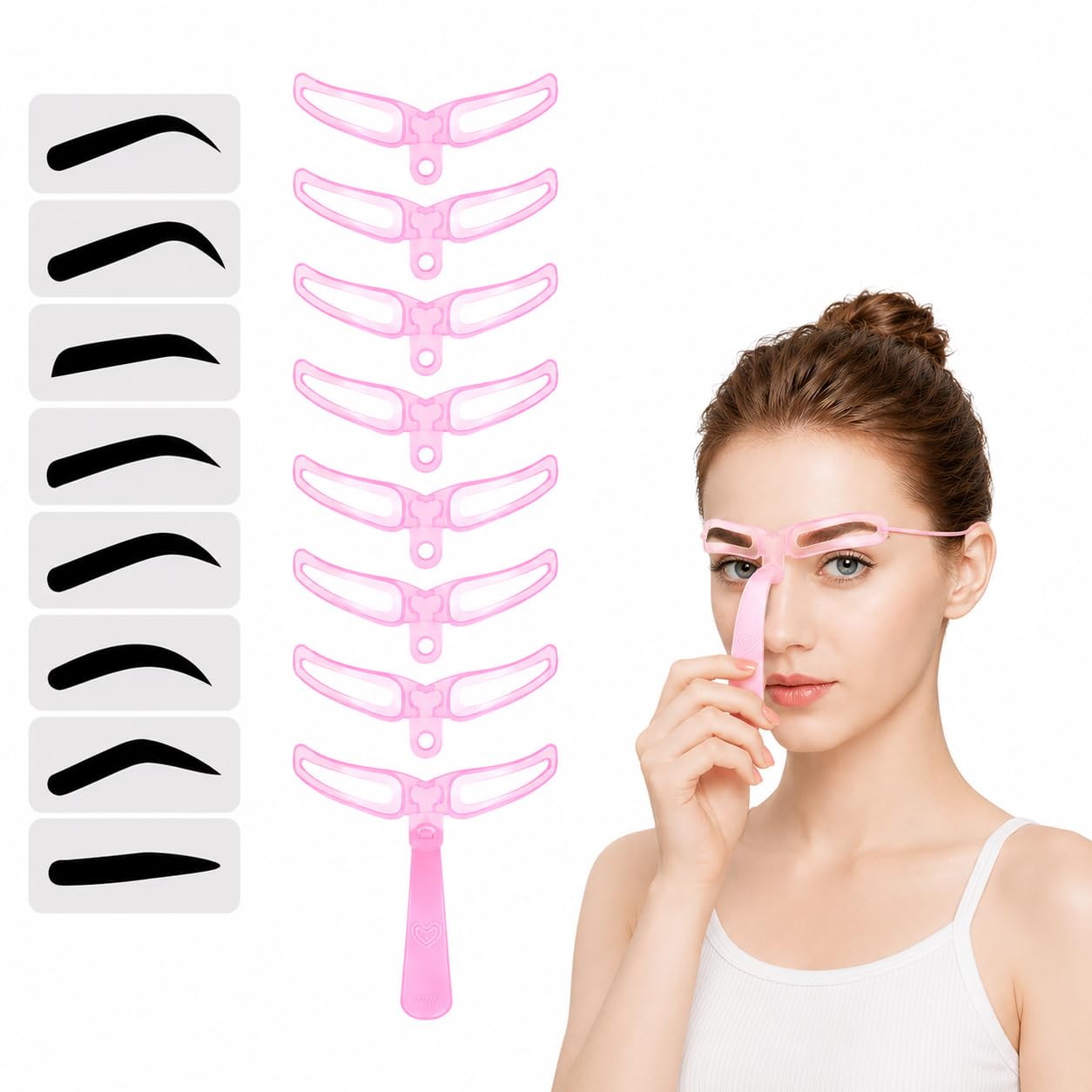 Reusable Eyebrow Shaping Kit with 8 Designs, Includes Stencils with Handle and B