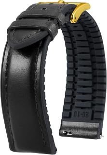 BINLUN Leather Watch Strap 14mm 16mm 18mm 19mm 20mm 21mm 22mm Oil Wax Leather and Silicone Hybrid Replacement Strap for Men Women with Buckle in Silver/Black/Gold/Rose Gold 6 Colors