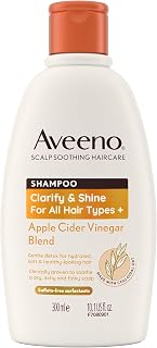 Aveeno Scalp Soothing Haircare Clarify & Shine Shampoo, Apple Cider Vinegar Blend, for All Hair Types, Soothes Dry, Itchy & Flaky Scalp, Clinically Proven, Sulfate Free, 300ml