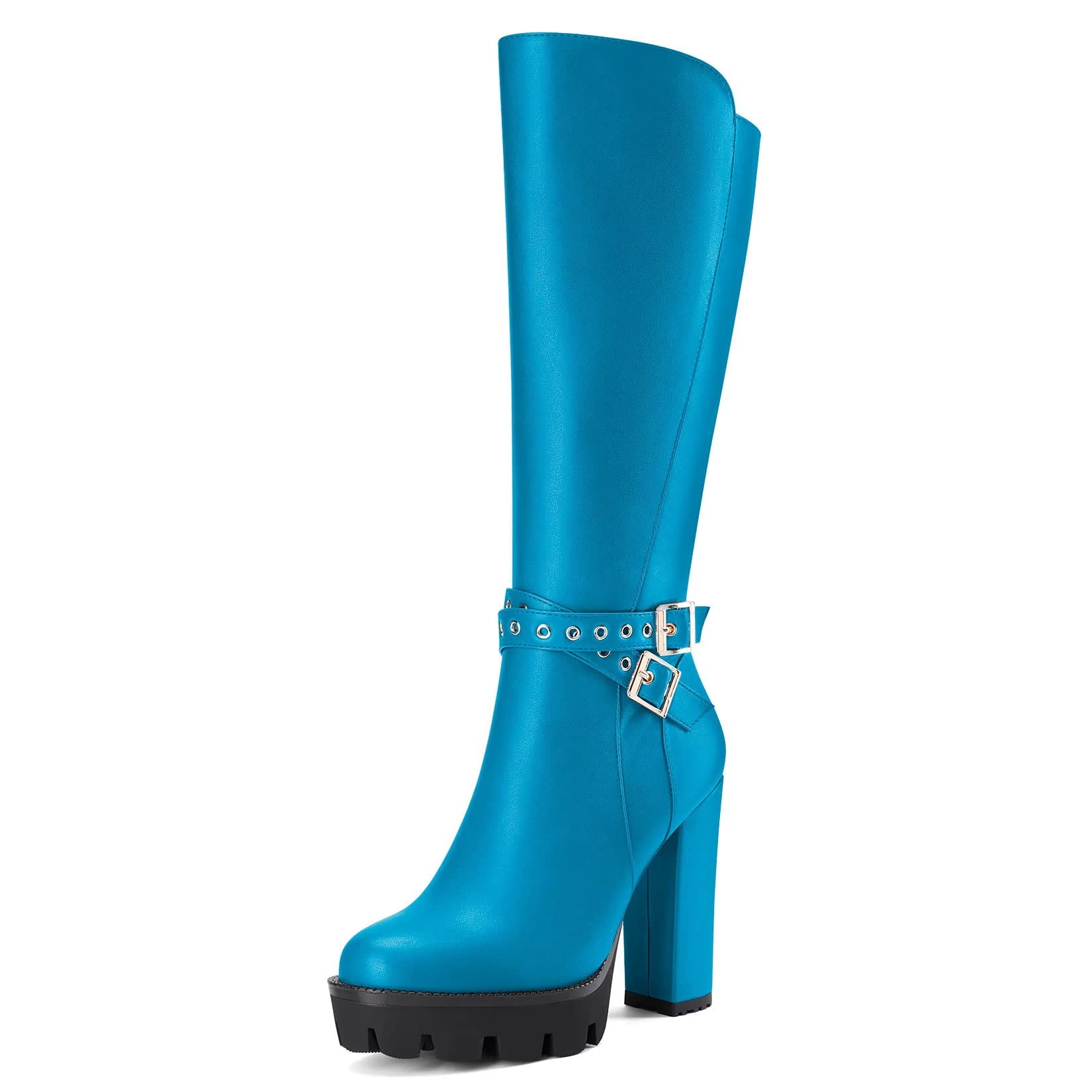Castamere Women's Chunky Wide High Heel Closed Toe Round Toe Half Zipper Buckle 